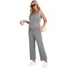imageWIHOLL Two Piece Set for Women Summer Outfits Vacation Trendy Lounge Sets V Neck Matching SetsGrey