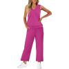 imageWIHOLL Two Piece Set for Women Summer Outfits Vacation Trendy Lounge Sets V Neck Matching SetsHotpink