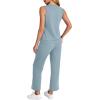 imageWIHOLL Two Piece Set for Women Summer Outfits Vacation Trendy Lounge Sets V Neck Matching SetsLight Blue