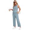 imageWIHOLL Two Piece Set for Women Summer Outfits Vacation Trendy Lounge Sets V Neck Matching SetsLight Blue
