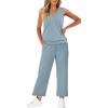 imageWIHOLL Two Piece Set for Women Summer Outfits Vacation Trendy Lounge Sets V Neck Matching SetsLight Blue