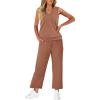 imageWIHOLL Two Piece Set for Women Summer Outfits Vacation Trendy Lounge Sets V Neck Matching SetsLightbrown