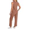 imageWIHOLL Two Piece Set for Women Summer Outfits Vacation Trendy Lounge Sets V Neck Matching SetsLightbrown