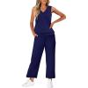 imageWIHOLL Two Piece Set for Women Summer Outfits Vacation Trendy Lounge Sets V Neck Matching SetsNavy