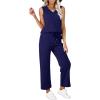 imageWIHOLL Two Piece Set for Women Summer Outfits Vacation Trendy Lounge Sets V Neck Matching SetsNavy