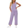 imageWIHOLL Two Piece Set for Women Summer Outfits Vacation Trendy Lounge Sets V Neck Matching SetsPurple