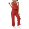 imageWIHOLL Two Piece Set for Women Summer Outfits Vacation Trendy Lounge Sets V Neck Matching SetsRed