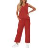 imageWIHOLL Two Piece Set for Women Summer Outfits Vacation Trendy Lounge Sets V Neck Matching SetsRed