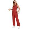 imageWIHOLL Two Piece Set for Women Summer Outfits Vacation Trendy Lounge Sets V Neck Matching SetsRed