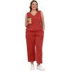 imageWIHOLL Two Piece Set for Women Summer Outfits Vacation Trendy Lounge Sets V Neck Matching SetsRed