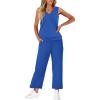 imageWIHOLL Two Piece Set for Women Summer Outfits Vacation Trendy Lounge Sets V Neck Matching SetsRoyal Blue