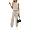 imageWIHOLL Two Piece Sets for Women Summer Outfits Matching Lounge Sets Wide Leg Crop Pants Vacation TravelBeige