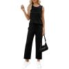 imageWIHOLL Two Piece Sets for Women Summer Outfits Matching Lounge Sets Wide Leg Crop Pants Vacation TravelBlack