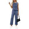 imageWIHOLL Two Piece Sets for Women Summer Outfits Matching Lounge Sets Wide Leg Crop Pants Vacation TravelBlue