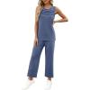 imageWIHOLL Two Piece Sets for Women Summer Outfits Matching Lounge Sets Wide Leg Crop Pants Vacation TravelBlue