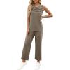 imageWIHOLL Two Piece Sets for Women Summer Outfits Matching Lounge Sets Wide Leg Crop Pants Vacation TravelCoffee