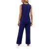 imageWIHOLL Two Piece Sets for Women Summer Outfits Matching Lounge Sets Wide Leg Crop Pants Vacation TravelDark Blue