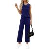 imageWIHOLL Two Piece Sets for Women Summer Outfits Matching Lounge Sets Wide Leg Crop Pants Vacation TravelDark Blue