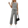 imageWIHOLL Two Piece Sets for Women Summer Outfits Matching Lounge Sets Wide Leg Crop Pants Vacation TravelGray