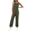 imageWIHOLL Two Piece Sets for Women Summer Outfits Matching Lounge Sets Wide Leg Crop Pants Vacation TravelGreen