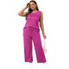 imageWIHOLL Two Piece Sets for Women Summer Outfits Matching Lounge Sets Wide Leg Crop Pants Vacation TravelHot Pink