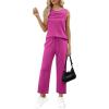 imageWIHOLL Two Piece Sets for Women Summer Outfits Matching Lounge Sets Wide Leg Crop Pants Vacation TravelHot Pink