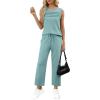 imageWIHOLL Two Piece Sets for Women Summer Outfits Matching Lounge Sets Wide Leg Crop Pants Vacation TravelLake Blue