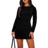 imageWIHOLL Womens Long Sleeve Boat Neck Mini Dress Slim Fit Party Club Bodycon Fall Winter Dresses 2025B  Black