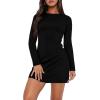 imageWIHOLL Womens Long Sleeve Boat Neck Mini Dress Slim Fit Party Club Bodycon Fall Winter Dresses 2025B  Black
