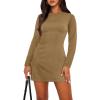 imageWIHOLL Womens Long Sleeve Boat Neck Mini Dress Slim Fit Party Club Bodycon Fall Winter Dresses 2025C  Khaki