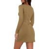imageWIHOLL Womens Long Sleeve Boat Neck Mini Dress Slim Fit Party Club Bodycon Fall Winter Dresses 2025C  Khaki