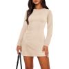 imageWIHOLL Womens Long Sleeve Boat Neck Mini Dress Slim Fit Party Club Bodycon Fall Winter Dresses 2025E  Light Apricot