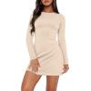 imageWIHOLL Womens Long Sleeve Boat Neck Mini Dress Slim Fit Party Club Bodycon Fall Winter Dresses 2025E  Light Apricot