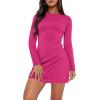 imageWIHOLL Womens Long Sleeve Boat Neck Mini Dress Slim Fit Party Club Bodycon Fall Winter Dresses 2025H  Hot Pink