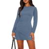 imageWIHOLL Womens Long Sleeve Boat Neck Mini Dress Slim Fit Party Club Bodycon Fall Winter Dresses 2025I  Cadet Blue
