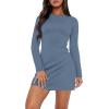 imageWIHOLL Womens Long Sleeve Boat Neck Mini Dress Slim Fit Party Club Bodycon Fall Winter Dresses 2025I  Cadet Blue