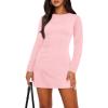 imageWIHOLL Womens Long Sleeve Boat Neck Mini Dress Slim Fit Party Club Bodycon Fall Winter Dresses 2025P  Pink