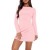 imageWIHOLL Womens Long Sleeve Boat Neck Mini Dress Slim Fit Party Club Bodycon Fall Winter Dresses 2025P  Pink