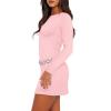 imageWIHOLL Womens Long Sleeve Boat Neck Mini Dress Slim Fit Party Club Bodycon Fall Winter Dresses 2025P  Pink