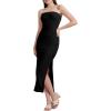 imageWIHOLL Womens Summer Dresses 2025 Fall Bodycon Maxi Tube Dress Strapless Side Slit Vacation OutfitsA Black