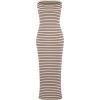 imageWIHOLL Womens Summer Dresses 2025 Fall Bodycon Maxi Tube Dress Strapless Side Slit Vacation OutfitsB Beige Brown Striped