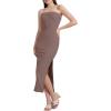 imageWIHOLL Womens Summer Dresses 2025 Fall Bodycon Maxi Tube Dress Strapless Side Slit Vacation OutfitsC Brown