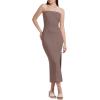 imageWIHOLL Womens Summer Dresses 2025 Fall Bodycon Maxi Tube Dress Strapless Side Slit Vacation OutfitsC Brown