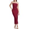imageWIHOLL Womens Summer Dresses 2025 Fall Bodycon Maxi Tube Dress Strapless Side Slit Vacation OutfitsC Wine Red