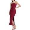 imageWIHOLL Womens Summer Dresses 2025 Fall Bodycon Maxi Tube Dress Strapless Side Slit Vacation OutfitsC Wine Red