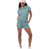 imageWIHOLL Womens Two Pieces Outfits Summer Half Zip Lapel Collar Short Sleeve Sweatshirt Lounge Set Tracksuit Sets1turquoise