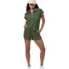 imageWIHOLL Womens Two Pieces Outfits Summer Half Zip Lapel Collar Short Sleeve Sweatshirt Lounge Set Tracksuit SetsArmy Green