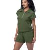 imageWIHOLL Womens Two Pieces Outfits Summer Half Zip Lapel Collar Short Sleeve Sweatshirt Lounge Set Tracksuit SetsArmy Green