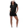 imageWIHOLL Womens Two Pieces Outfits Summer Half Zip Lapel Collar Short Sleeve Sweatshirt Lounge Set Tracksuit SetsBlack