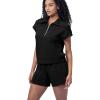 imageWIHOLL Womens Two Pieces Outfits Summer Half Zip Lapel Collar Short Sleeve Sweatshirt Lounge Set Tracksuit SetsBlack